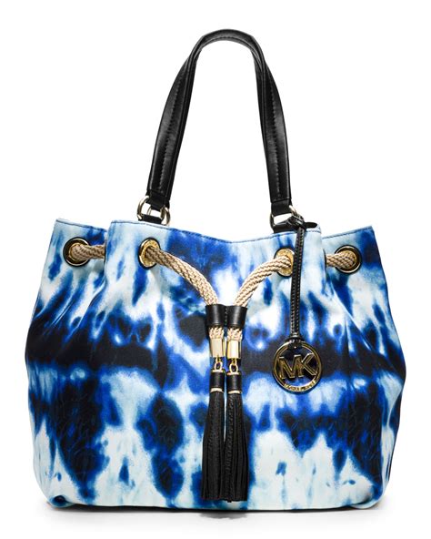 Micheal Michael Kors Marina Tie Dye Blue Large Gathered Tote 